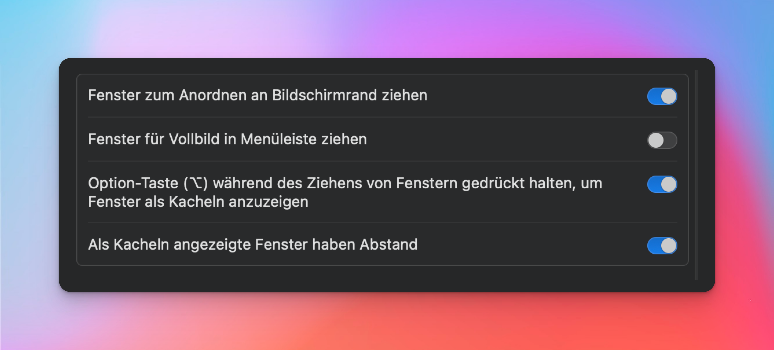 macOS 15 Fenster Vollbild Einstellungen