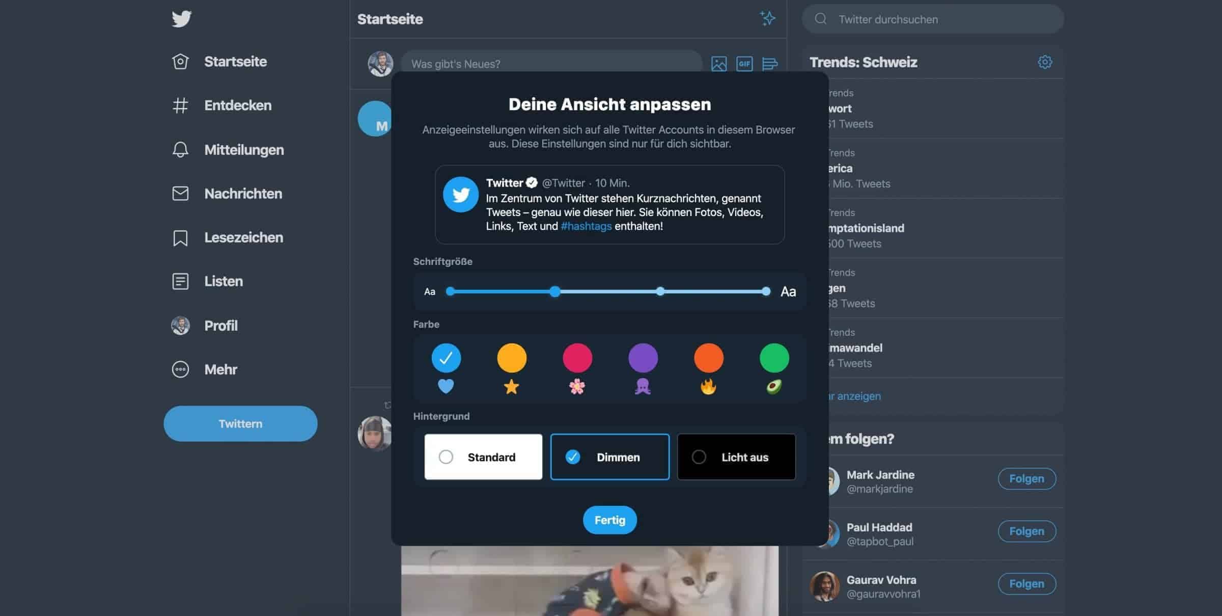 Twitter Redesign Farbschema wechseln Dark Mode
