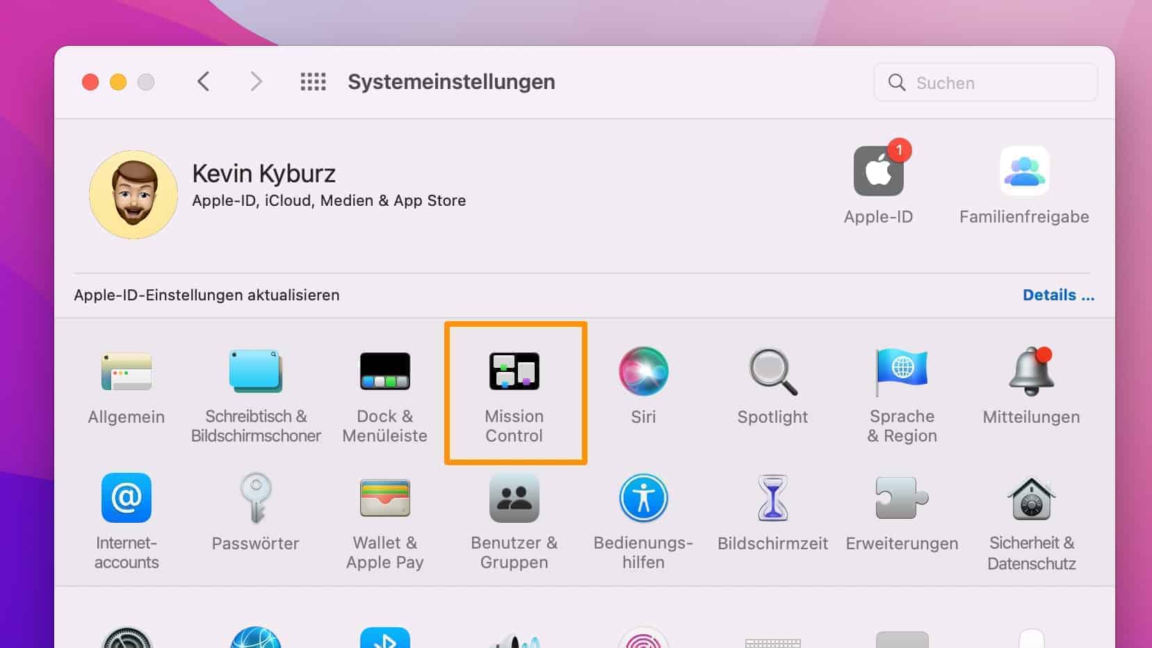 Schnellnotiz Mission Controll macOS Monterey