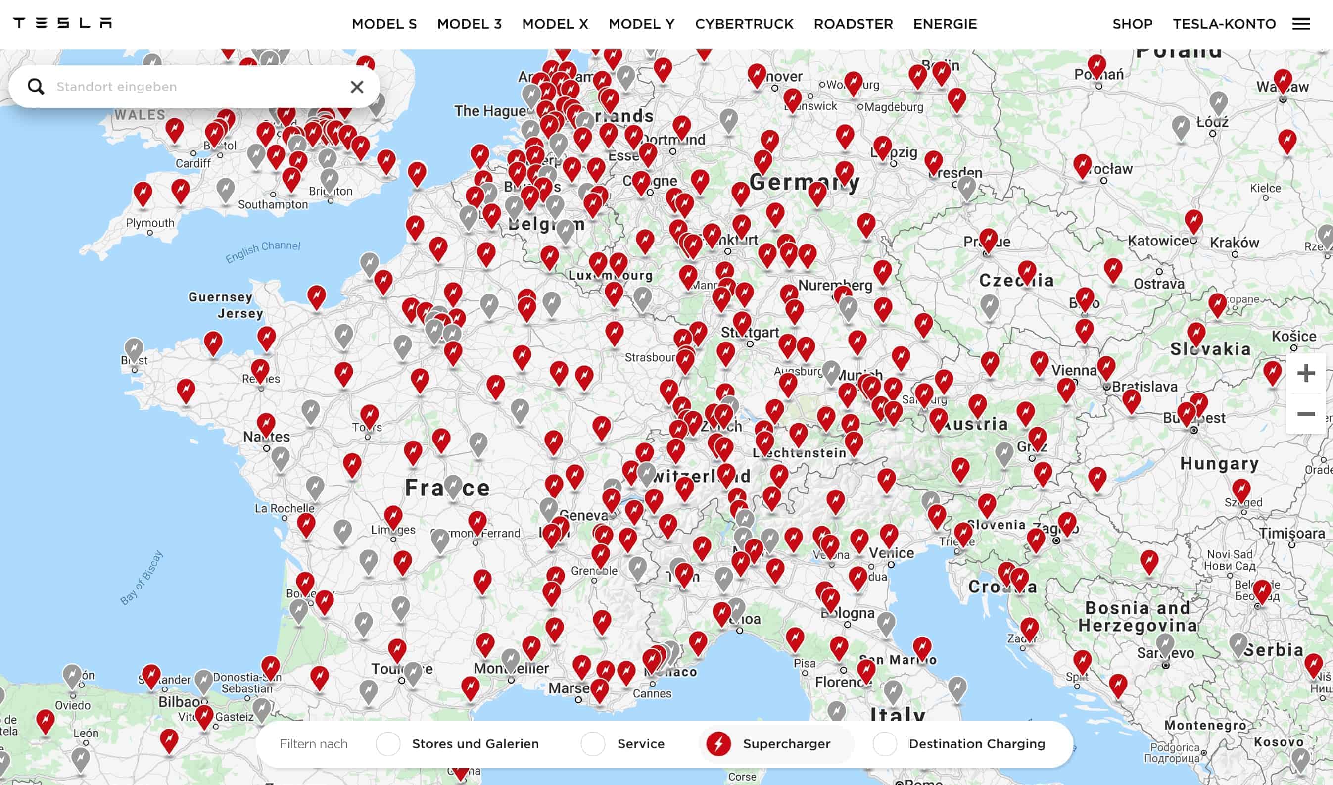 Tesla Supercharger Network EUR
