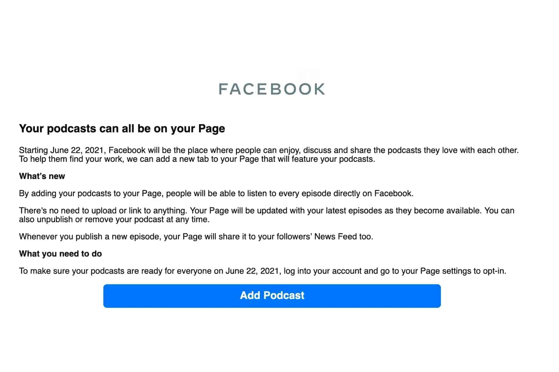 Facebook Podcast Mail
