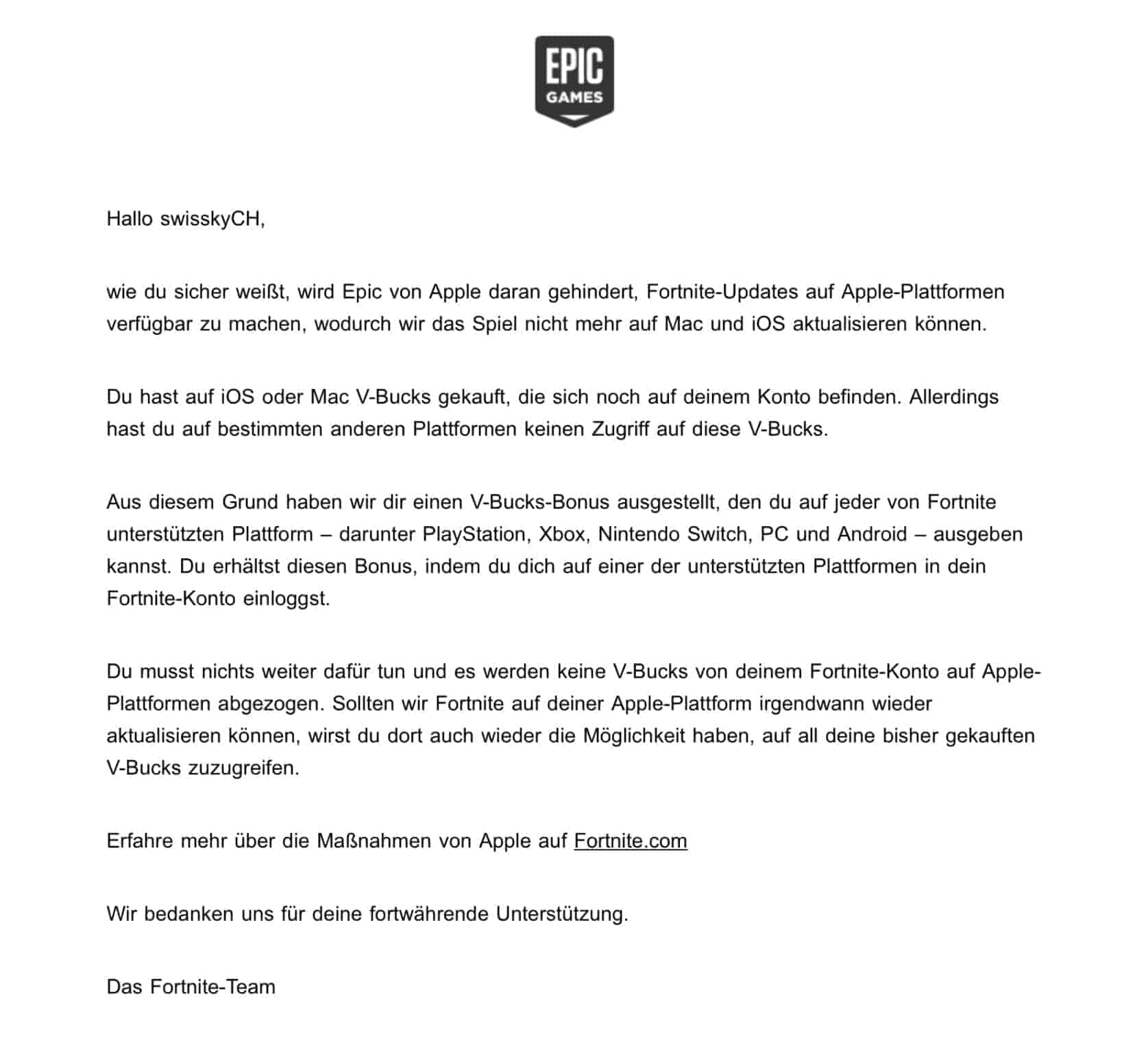 Fortnite E-Mail V-Bucks