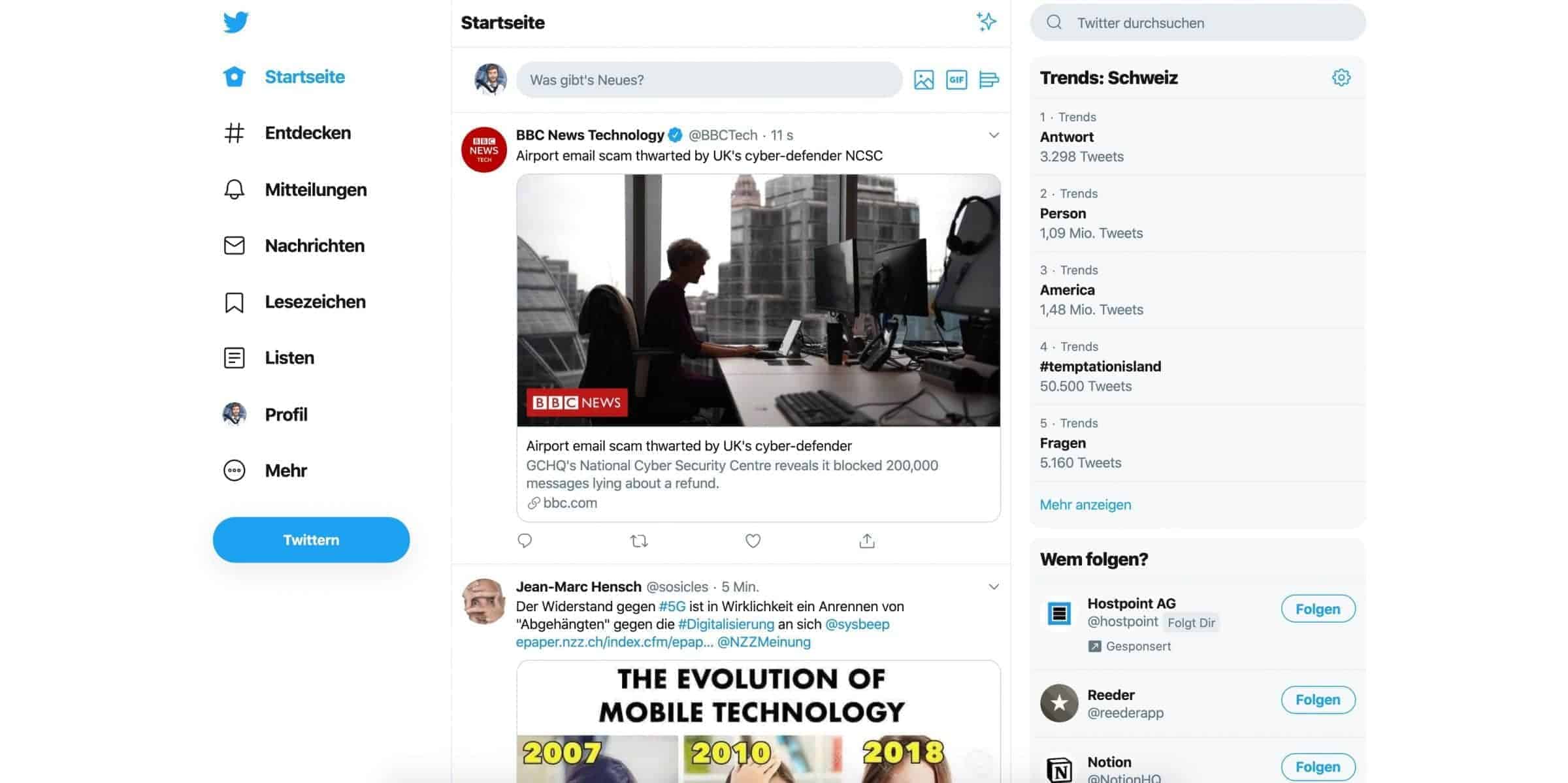 Twitter-Redesign-Startseite