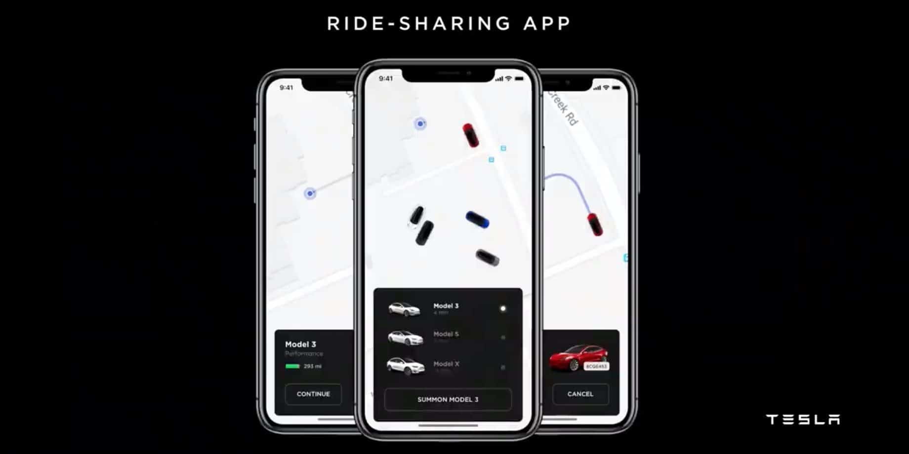 Tesla Robo Taxi Ride Sharing Network Screenshot