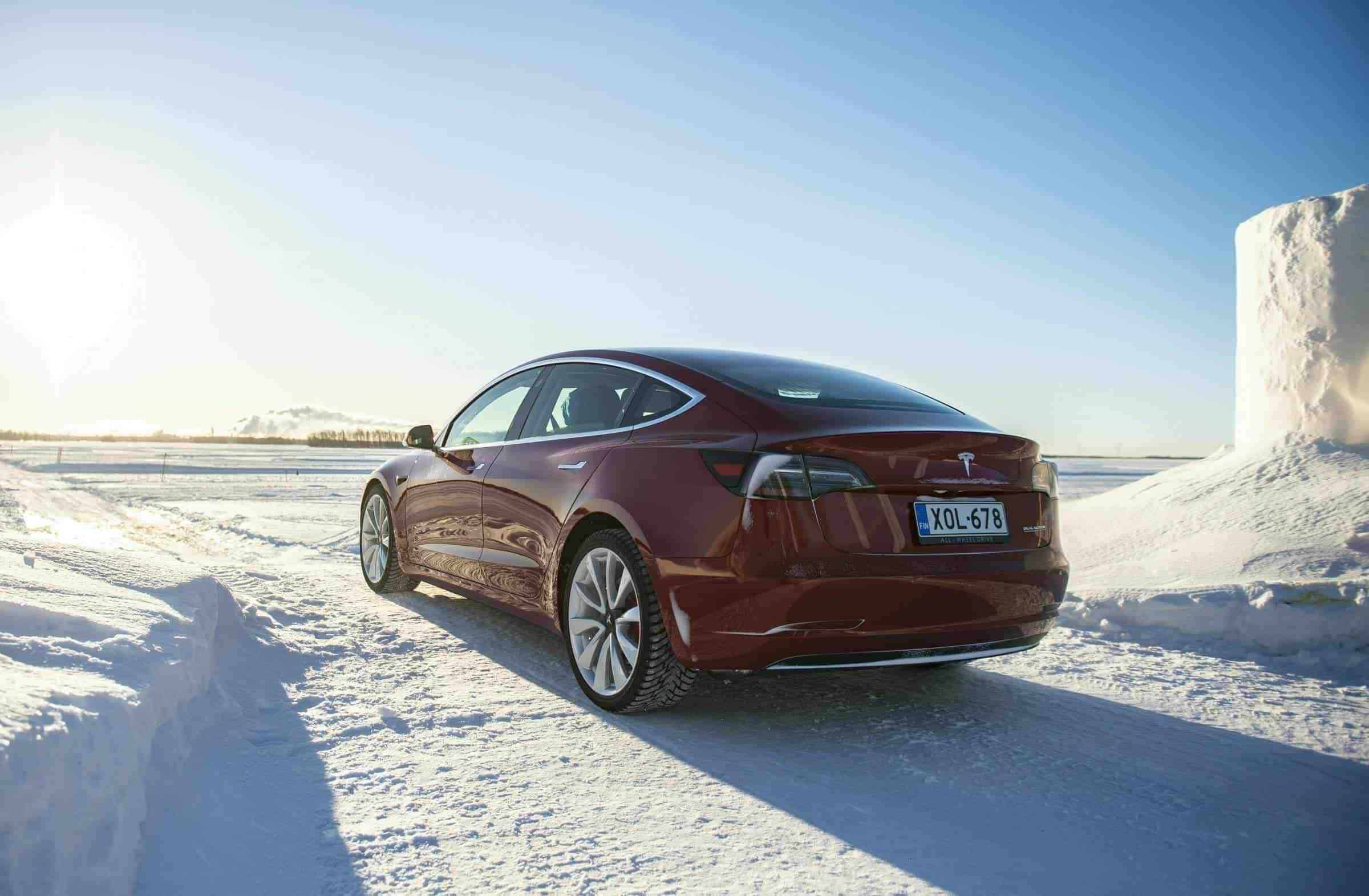 Tesla Driving on Frozen Ocean in Winter