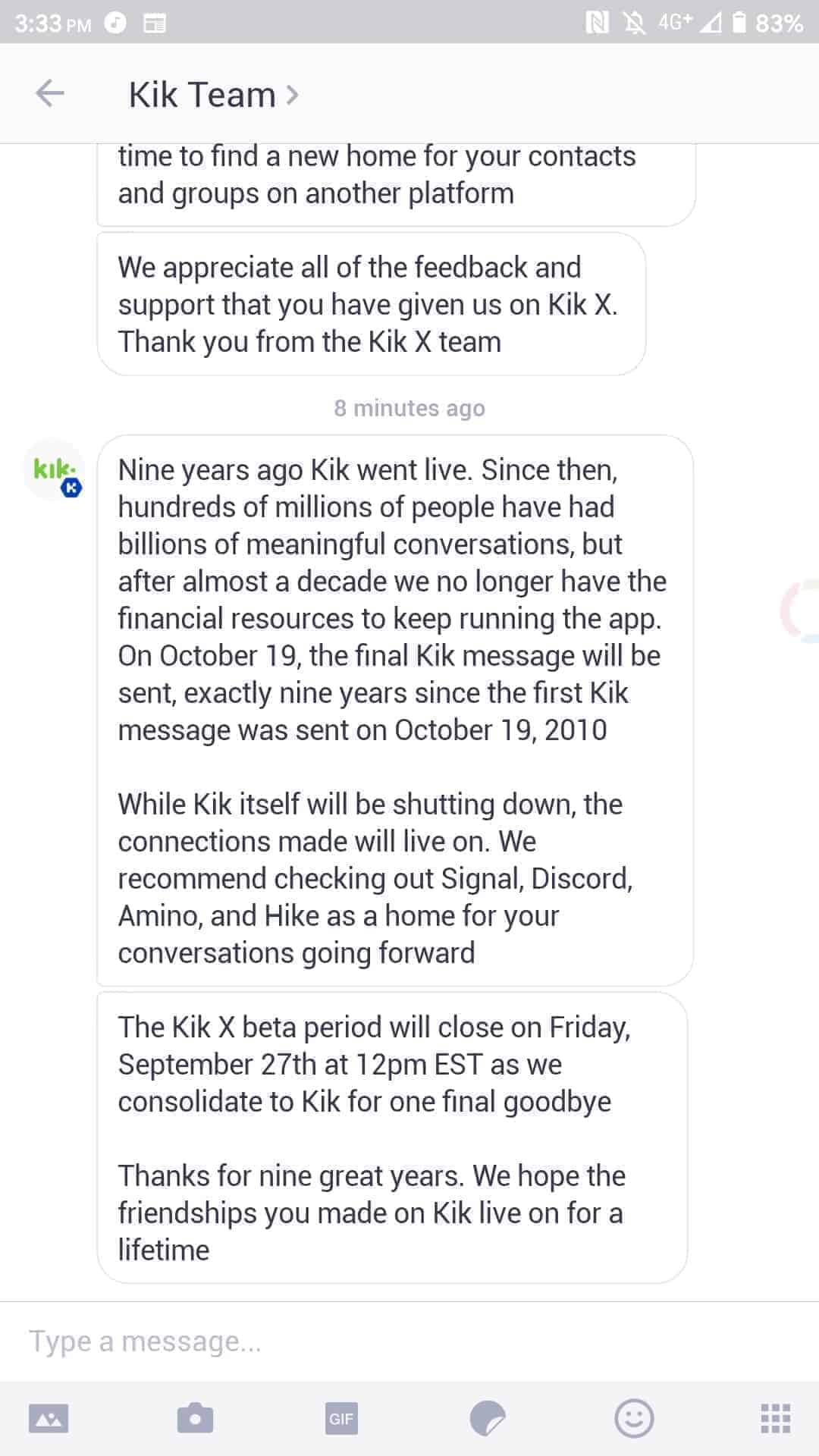 Kik Messenger shut down