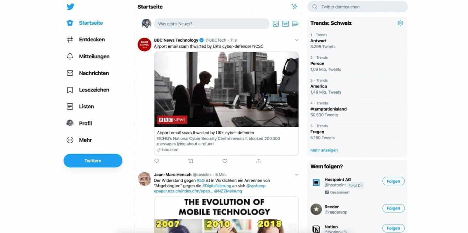 Twitter-Redesign-Startseite