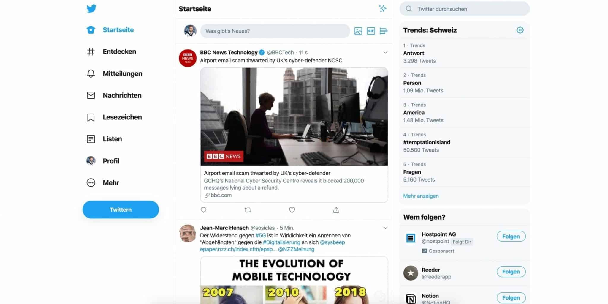 Twitter-Redesign-Startseite