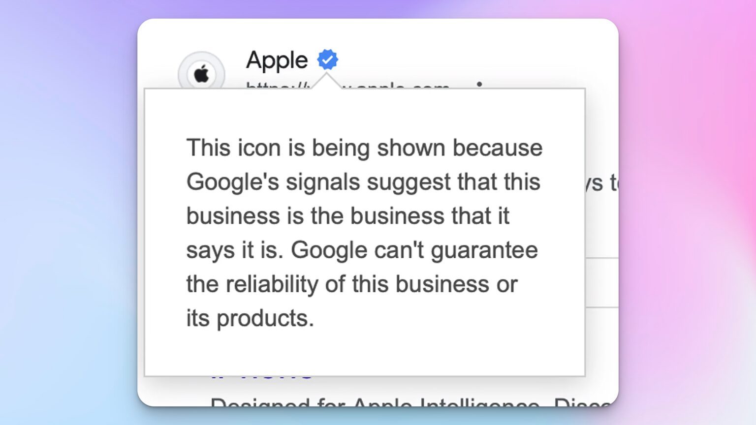 Google Verification Mark for Apple
