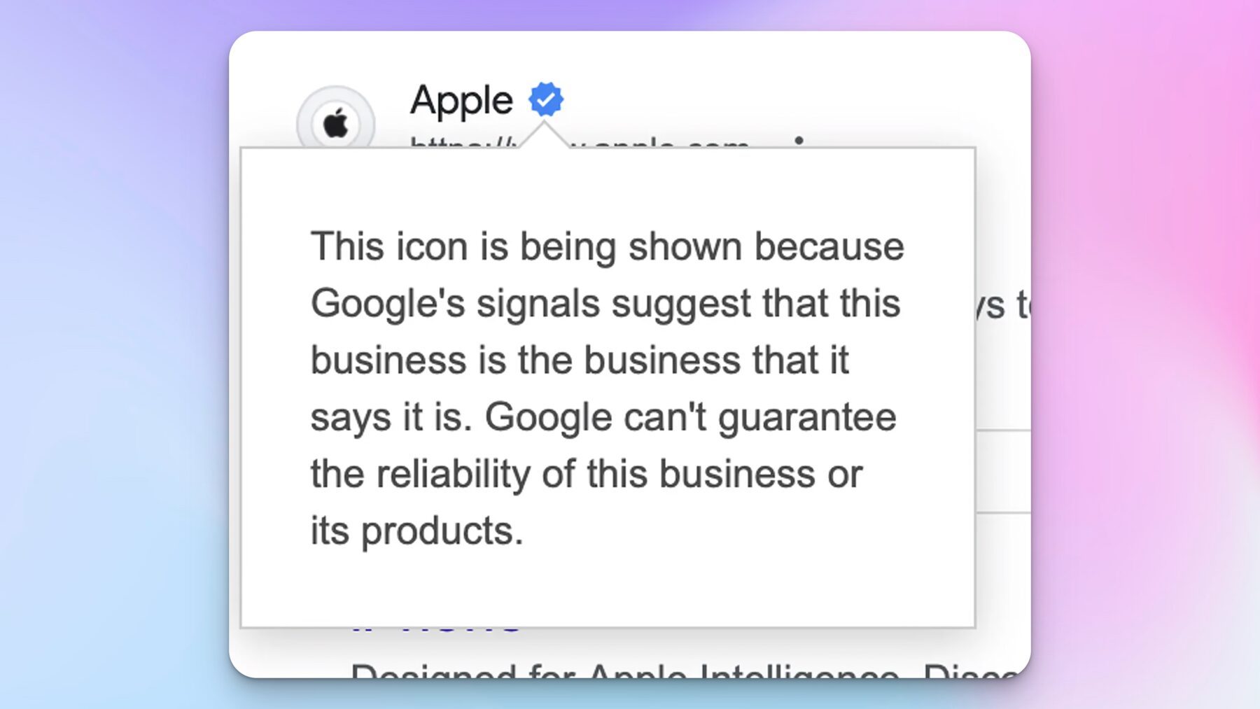 Google Verification Mark for Apple