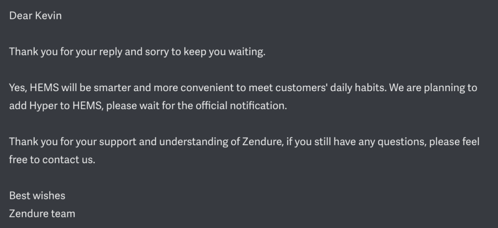 Zendure Support Hyper 2000 mit ZENKI HEMS