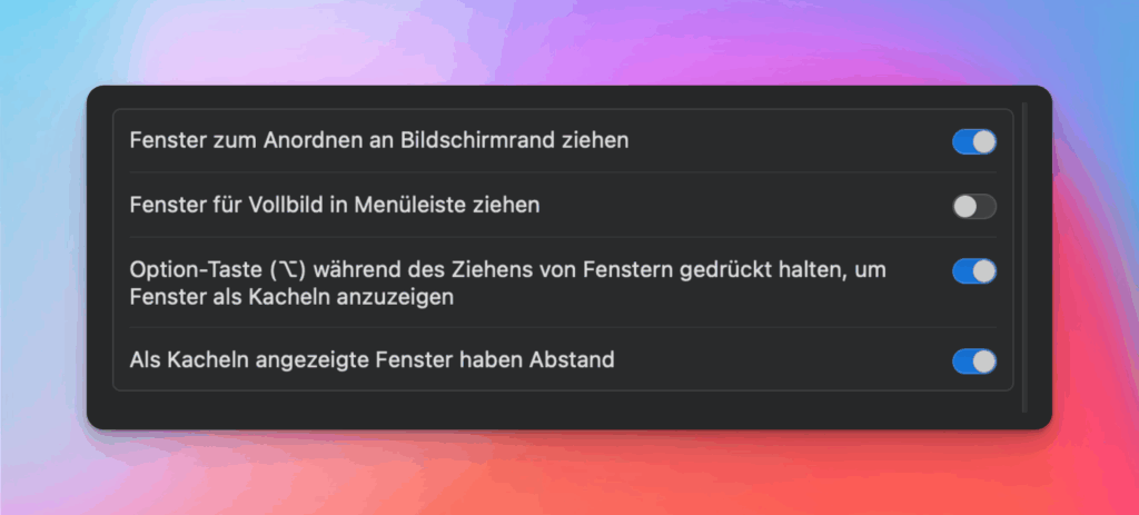 macOS 15 Fenster Vollbild Einstellungen